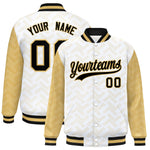 Custom White Old Gold L Pattern Varsity Raglan Sleeves Full-Snap Letterman Baseball Jacket | BuyFootballJersey