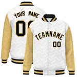 Custom White Old Gold L Pattern Varsity Raglan Sleeves Full-Snap Letterman Baseball Jacket | BuyFootballJersey
