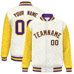 Custom White Gold L Pattern Varsity Raglan Sleeves Full-Snap Letterman Baseball Jacket | BuyFootballJersey