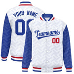 Custom White Royal L Pattern Varsity Raglan Sleeves Full-Snap Letterman Baseball Jacket | BuyFootballJersey