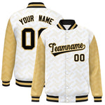 Custom White Old Gold L Pattern Varsity Raglan Sleeves Full-Snap Letterman Baseball Jacket | BuyFootballJersey