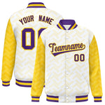 Custom White Gold L Pattern Varsity Raglan Sleeves Full-Snap Letterman Baseball Jacket | BuyFootballJersey