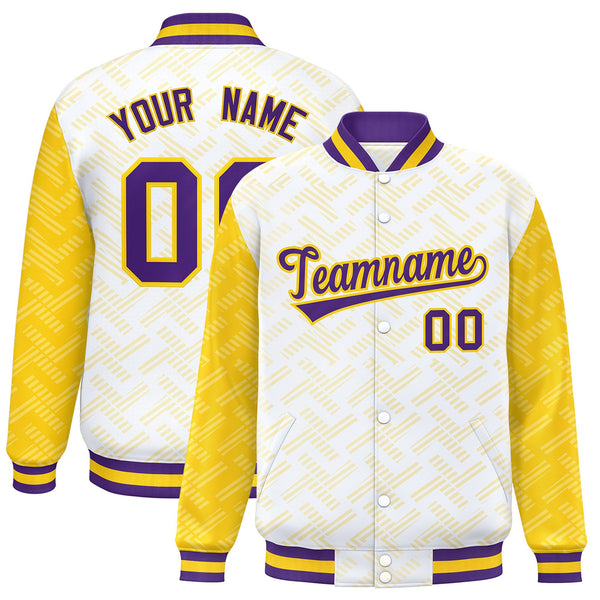 Custom White Gold L Pattern Varsity Raglan Sleeves Full-Snap Letterman Baseball Jacket | BuyFootballJersey