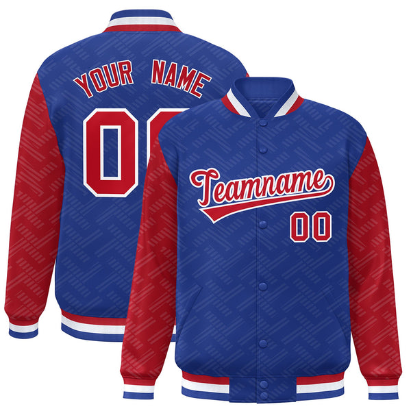 Custom Royal Red L Pattern Varsity Raglan Sleeves Full-Snap Letterman Baseball Jacket | BuyFootballJersey