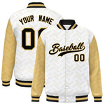 Custom White Old Gold L Pattern Varsity Raglan Sleeves Full-Snap Letterman Baseball Jacket | BuyFootballJersey
