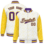 Custom White Gold L Pattern Varsity Raglan Sleeves Full-Snap Letterman Baseball Jacket | BuyFootballJersey