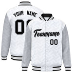 Custom White Gray L Pattern Varsity Raglan Sleeves Full-Snap Letterman Baseball Jacket | BuyFootballJersey