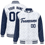 Custom White Navy L Pattern Varsity Raglan Sleeves Full-Snap Letterman Baseball Jacket | BuyFootballJersey