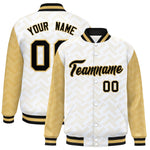 Custom White Old Gold L Pattern Varsity Raglan Sleeves Full-Snap Letterman Baseball Jacket | BuyFootballJersey