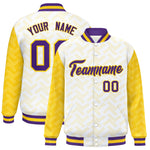 Custom White Gold L Pattern Varsity Raglan Sleeves Full-Snap Letterman Baseball Jacket | BuyFootballJersey