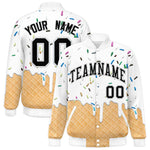 Custom White Ice Cream Cone Graffiti Pattern Full-Snap Varsity Letterman Jackets | BuyFootballJersey