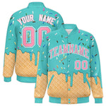 Custom Teal Ice Cream Cone Graffiti Pattern Full-Snap Varsity Letterman Jackets | BuyFootballJersey