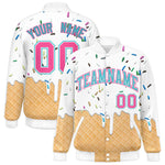 Custom White Ice Cream Cone Graffiti Pattern Full-Snap Varsity Letterman Jackets | BuyFootballJersey