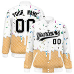 Custom White Ice Cream Cone Graffiti Pattern Full-Snap Varsity Letterman Jackets | BuyFootballJersey