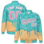 Custom Teal Ice Cream Cone Graffiti Pattern Full-Snap Varsity Letterman Jackets | BuyFootballJersey