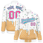 Custom White Ice Cream Cone Graffiti Pattern Full-Snap Varsity Letterman Jackets | BuyFootballJersey
