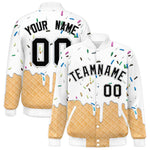 Custom White Ice Cream Cone Graffiti Pattern Full-Snap Varsity Letterman Jackets | BuyFootballJersey