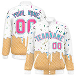 Custom White Ice Cream Cone Graffiti Pattern Full-Snap Varsity Letterman Jackets | BuyFootballJersey