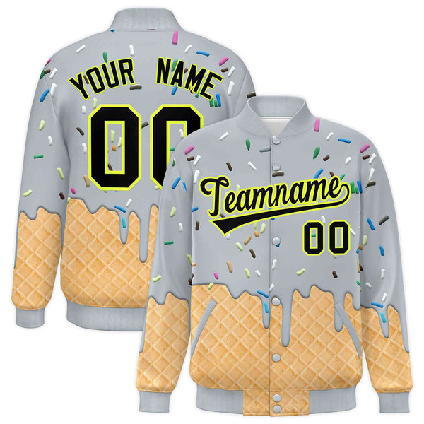 Custom Silver Ice Cream Cone Graffiti Pattern Full-Snap Varsity Letterman Jackets | BuyFootballJersey