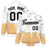 Custom White Ice Cream Cone Graffiti Pattern Full-Snap Varsity Letterman Jackets | BuyFootballJersey