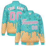 Custom Teal Ice Cream Cone Graffiti Pattern Full-Snap Varsity Letterman Jackets | BuyFootballJersey