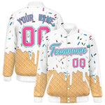 Custom White Ice Cream Cone Graffiti Pattern Full-Snap Varsity Letterman Jackets | BuyFootballJersey