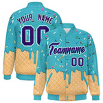 Custom Sky Blue Ice Cream Cone Graffiti Pattern Full-Snap Varsity Letterman Jackets | BuyFootballJersey