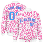 Custom White Pink Varsity Full-Snap Leopard Print Graffiti Pattern Letterman Baseball Jacket | BuyFootballJersey