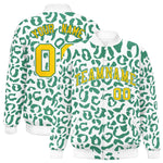 Custom White Kelly Green Varsity Full-Snap Leopard Print Graffiti Pattern Letterman Baseball Jacket | BuyFootballJersey