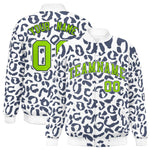Custom White Navy Varsity Full-Snap Leopard Print Graffiti Pattern Letterman Baseball Jacket | BuyFootballJersey