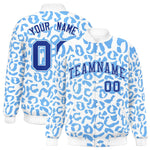 Custom White Powder Blue Varsity Full-Snap Leopard Print Graffiti Pattern Letterman Baseball Jacket | BuyFootballJersey