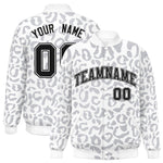 Custom White Gray Varsity Full-Snap Leopard Print Graffiti Pattern Letterman Baseball Jacket | BuyFootballJersey