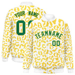 Custom White Gold Varsity Full-Snap Leopard Print Graffiti Pattern Letterman Baseball Jacket | BuyFootballJersey