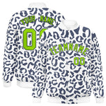 Custom White Navy Varsity Full-Snap Leopard Print Graffiti Pattern Letterman Baseball Jacket | BuyFootballJersey
