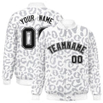 Custom White Gray Varsity Full-Snap Leopard Print Graffiti Pattern Letterman Baseball Jacket | BuyFootballJersey