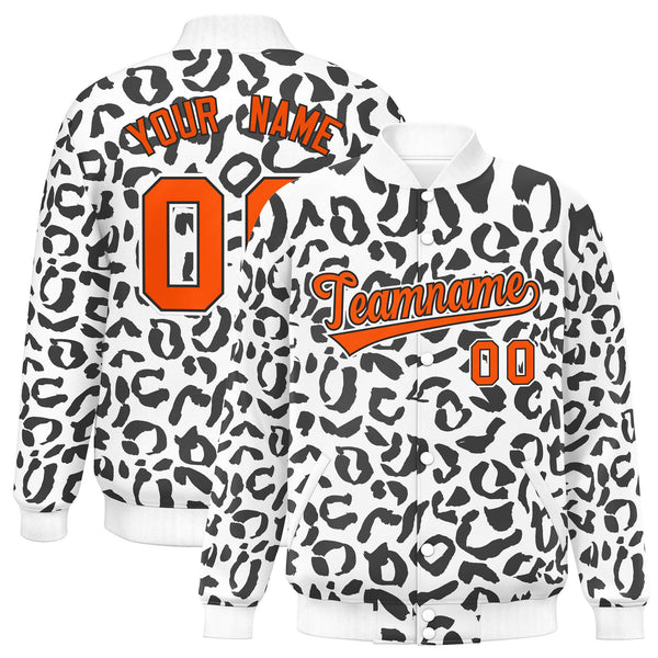 Custom White Black Varsity Full-Snap Leopard Print Graffiti Pattern Letterman Baseball Jacket | BuyFootballJersey