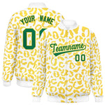 Custom White Gold Varsity Full-Snap Leopard Print Graffiti Pattern Letterman Baseball Jacket | BuyFootballJersey