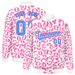 Custom White Pink Varsity Full-Snap Leopard Print Graffiti Pattern Letterman Baseball Jacket | BuyFootballJersey