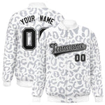Custom White Gray Varsity Full-Snap Leopard Print Graffiti Pattern Letterman Baseball Jacket | BuyFootballJersey