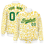 Custom White Gold Varsity Full-Snap Leopard Print Graffiti Pattern Letterman Baseball Jacket | BuyFootballJersey