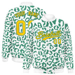 Custom White Kelly Green Varsity Full-Snap Leopard Print Graffiti Pattern Letterman Baseball Jacket | BuyFootballJersey