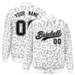 Custom White Gray Varsity Full-Snap Leopard Print Graffiti Pattern Letterman Baseball Jacket | BuyFootballJersey