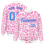 Custom White Pink Varsity Full-Snap Leopard Print Graffiti Pattern Letterman Baseball Jacket | BuyFootballJersey