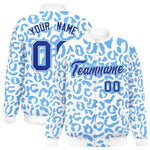 Custom White Powder Blue Varsity Full-Snap Leopard Print Graffiti Pattern Letterman Baseball Jacket | BuyFootballJersey