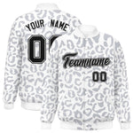 Custom White Gray Varsity Full-Snap Leopard Print Graffiti Pattern Letterman Baseball Jacket | BuyFootballJersey