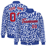 Custom Royal White Varsity Full-Snap Leopard Print Graffiti Pattern Letterman Baseball Jacket | BuyFootballJersey