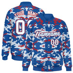 Custom Royal Red-White Varsity Full-Snap Camo Letterman Jacket | BuyFootballJersey