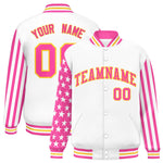 Custom White Pink American Flag Varsity Full-Snap Raglan Sleeves Letterman Bomber Jacket | BuyFootballJersey