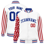 Custom White Red American Flag Varsity Full-Snap Raglan Sleeves Letterman Bomber Jacket | BuyFootballJersey