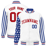 Custom White Royal American Flag Varsity Full-Snap Raglan Sleeves Letterman Bomber Jacket | BuyFootballJersey